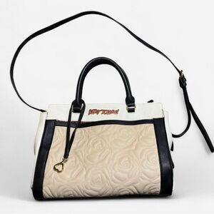 Betsey Johnson Cream and Black Quilted Rose Satchel